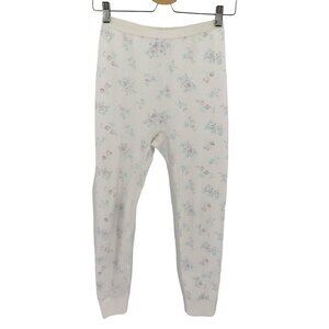VTG Valentines Women Medium White Waffle Pants Pajamas PJs Pastel Floral Flowers